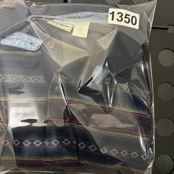 Vintage L.L. Bean Mens M Native Aztec Long Sleeve Polo Shirt 1990 Jamaica Made - Picture 13 of 13